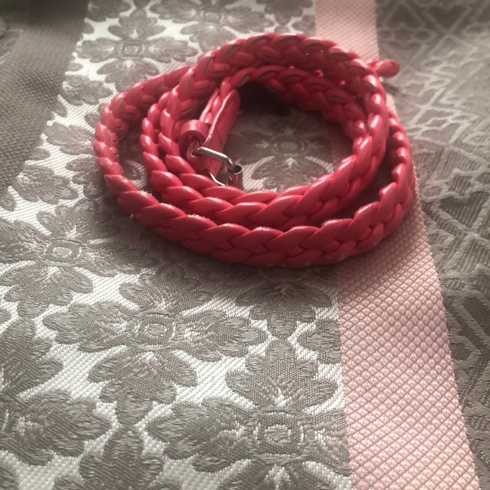 Pink braided skinny belt